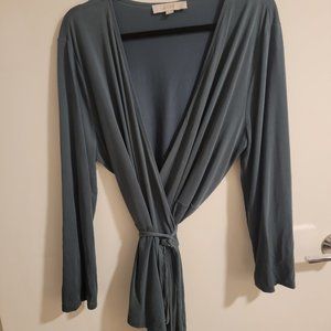LOFT Size XXL Forest Green Jersey Knit Wrap Top, Plus Size with Long Ties